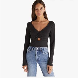 Z Supply Bella Rib Black Twist Front Long Sleeve Crop Top